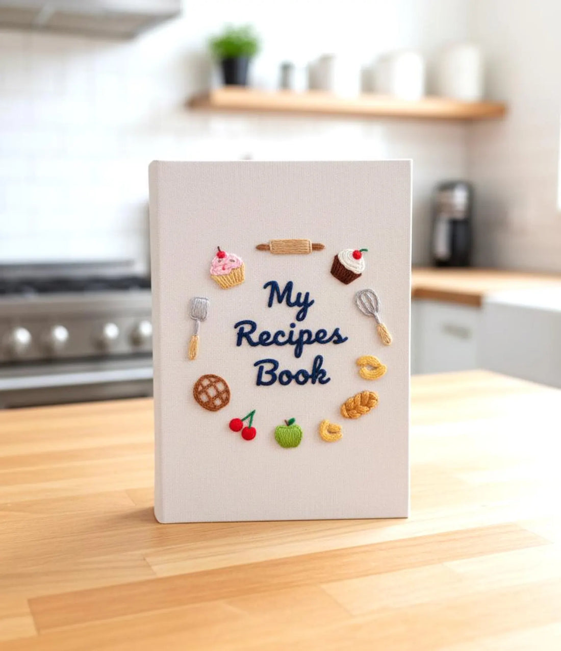 My Recipes Hand-Embroidered Recipe Book A5 by The Thread Nest, hand-embroidered linen cover, photo 1