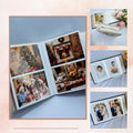 A photo album with multiple pages filled with photographs — hand-embroidered by The Thread Nest