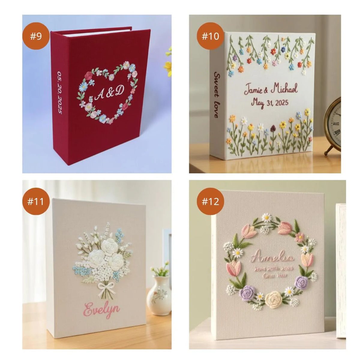 A hand-embroidered linen photo album by The Thread Nest