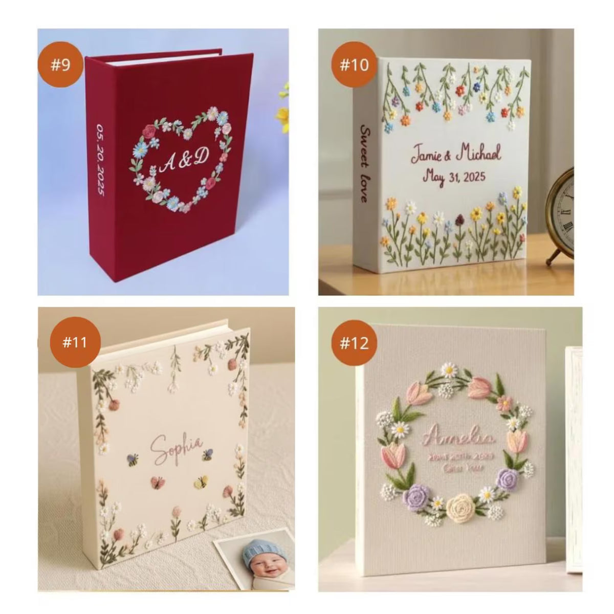 A hand-embroidered linen photo album by The Thread Nest