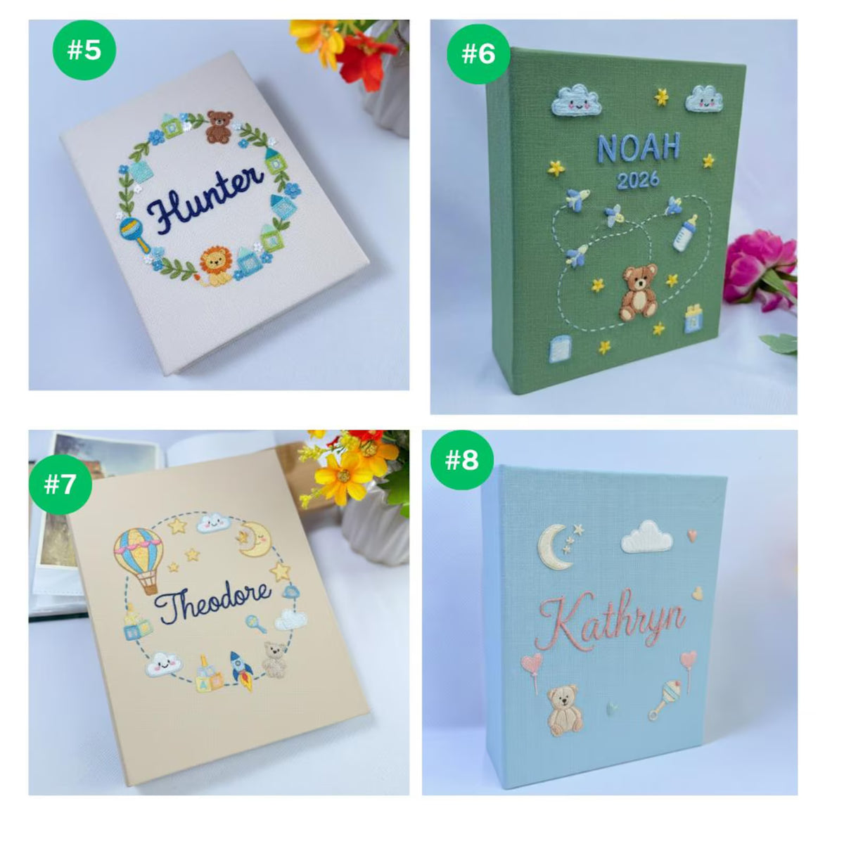 A hand-embroidered linen photo album by The Thread Nest