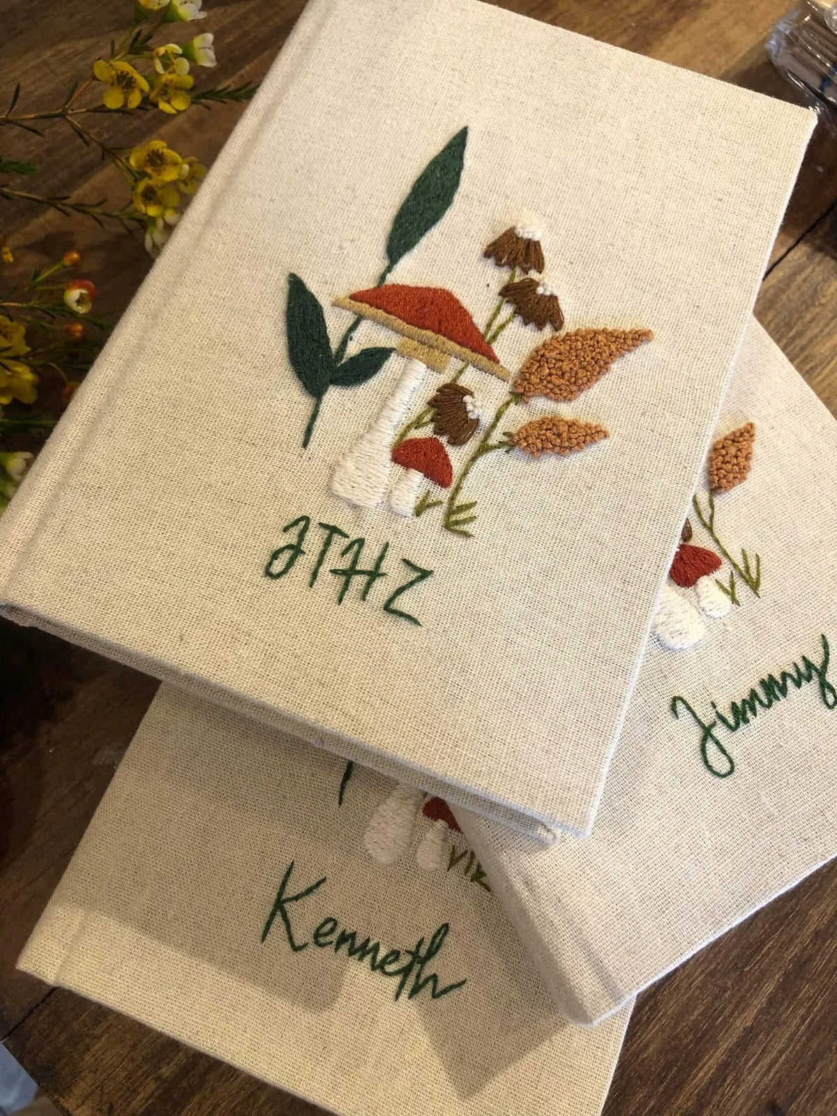 Personalised Embroidered Journal, A5 or A6 by The Thread Nest, hand-embroidered linen cover, photo 15