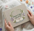 Floral Wreath Guest Book, Names & Date by The Thread Nest, hand-embroidered linen cover, photo 11