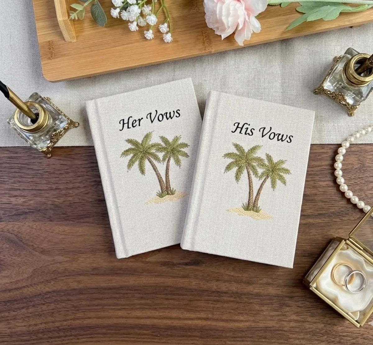 Lily of the Valley & Swan Vow Book by The Thread Nest, hand-embroidered linen cover, photo 7