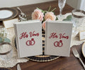 Wedding Vow Book with Names & Date by The Thread Nest, hand-embroidered linen cover, photo 6