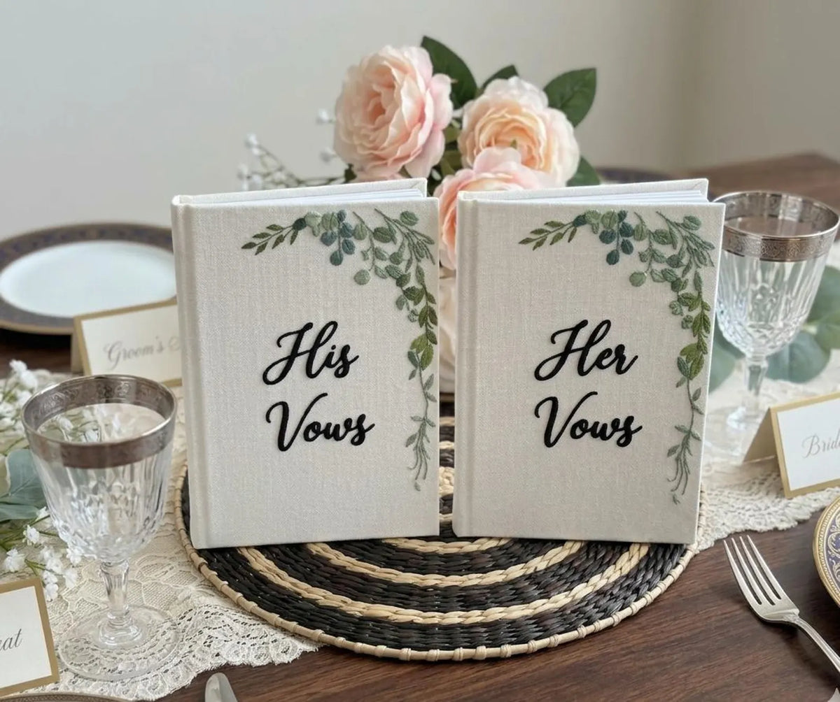 Lily of the Valley & Swan Vow Book by The Thread Nest, hand-embroidered linen cover, photo 4