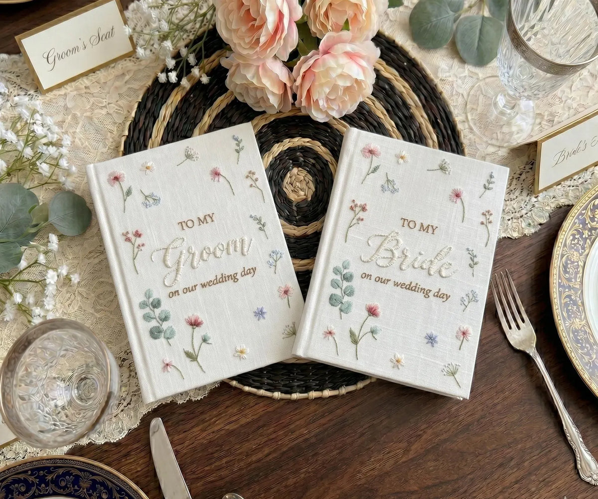Lily of the Valley & Swan Vow Book by The Thread Nest, hand-embroidered linen cover, photo 13