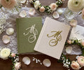 Wedding Vow Book with Names & Date by The Thread Nest, hand-embroidered linen cover, photo 3