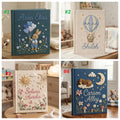 Four personalized baby memory books with embroidered animals and balloons — hand-embroidered by The Thread Nest
