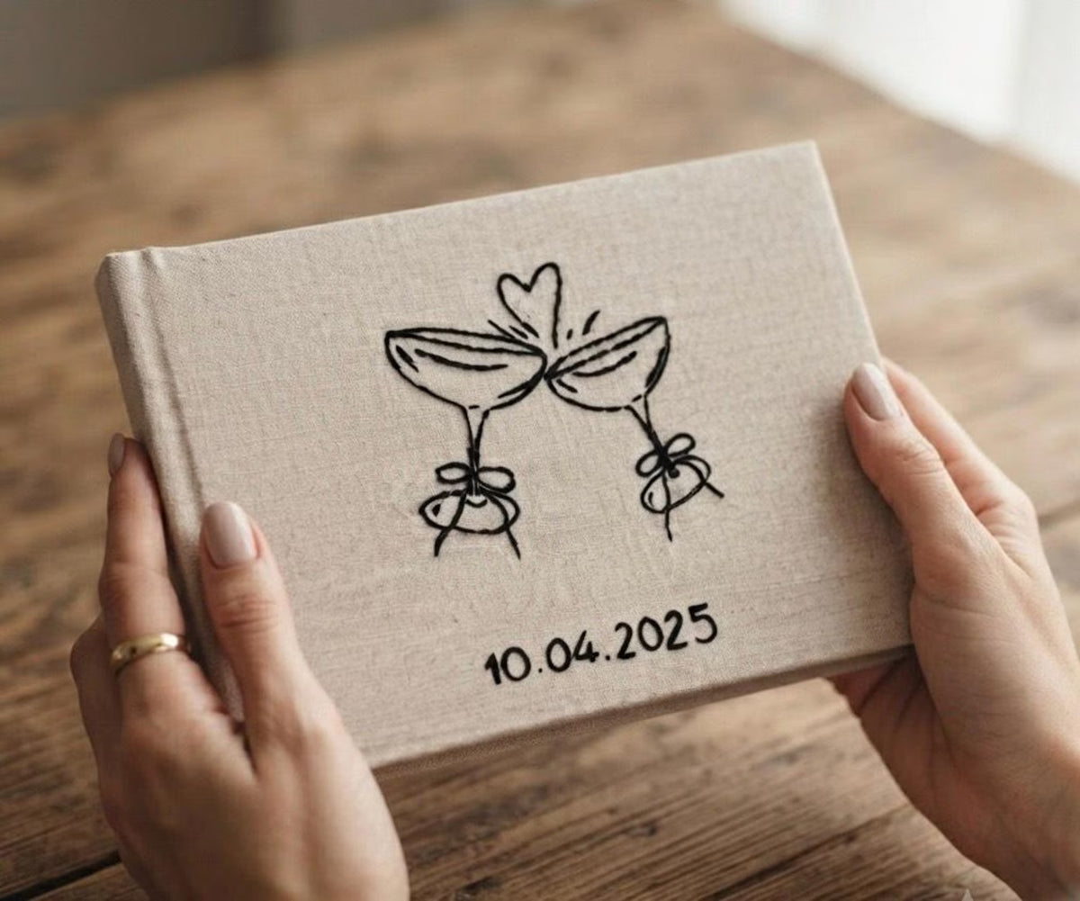 Wedding Guest Book, Line-Art Designs by The Thread Nest, hand-embroidered linen cover, photo 16