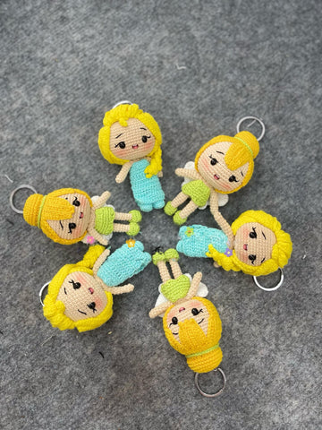 Handmade Crochet Tinkerbell Keychains, Cute Crochet Fairy Charms, Unique Crochet Gift, Kawaii Crochet Accessories, Artisan Crochet Keychains