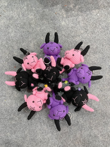 Handmade Crochet Baphomet Keychains, Cute Crochet Character Charms, Unique Crochet Gift, Kawaii Crochet Accessories, Artisan Crochet Keychains