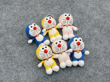 Handmade Crochet Doraemon Keychains, Cute Crochet Character Charms, Unique Crochet Gift, Kawaii Crochet Accessories, Artisan Crochet Keychains