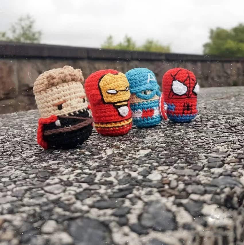 Handmade Crochet Marvel Keychains, Cute Crochet Superhero Charms, Unique Crochet Gift, Kawaii Crochet Accessories, Artisan Crochet Keychains