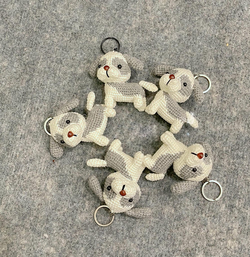 Crochet puppy keyring charm handmade in cotton yarn