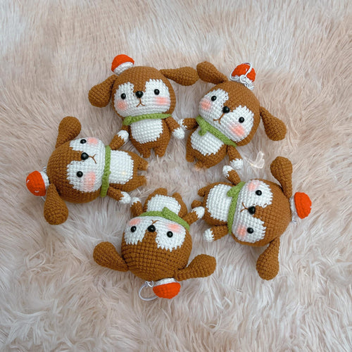 Handmade crochet fox keychain charm in cotton yarn