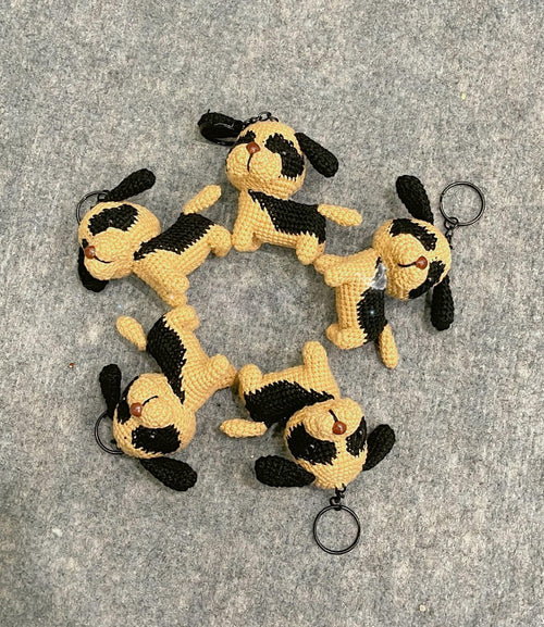 Handmade crochet puppy charm keychain in cotton yarn