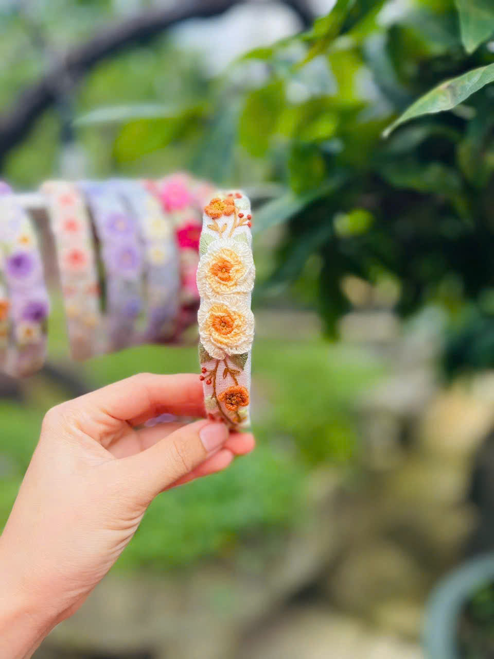 Hand Embroidered Daisy Headband Floral Linen Design • Wholesale Available