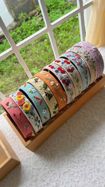 Handmade Embroidery Headband Artisanal 3D Floral Joyful Design • Wholesale Available