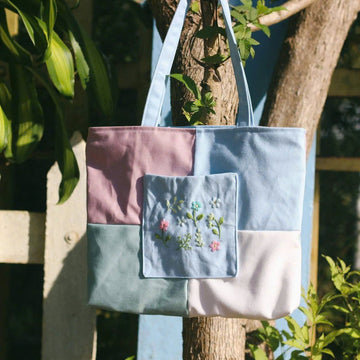 Hand Embroidered Tote Bag Pastel Floral Linen Design • Wholesale Available