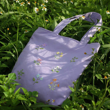 Hand Embroidered Tote Bag Vintage Floral Linen Design • Wholesale Available