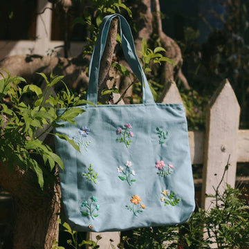 Hand Embroidered Tote Bag Botanical Garden Linen Design • Wholesale Available