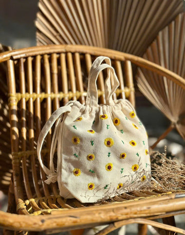 Hand Embroidered Tote Bag Cottage Floral Linen Design • Wholesale Available