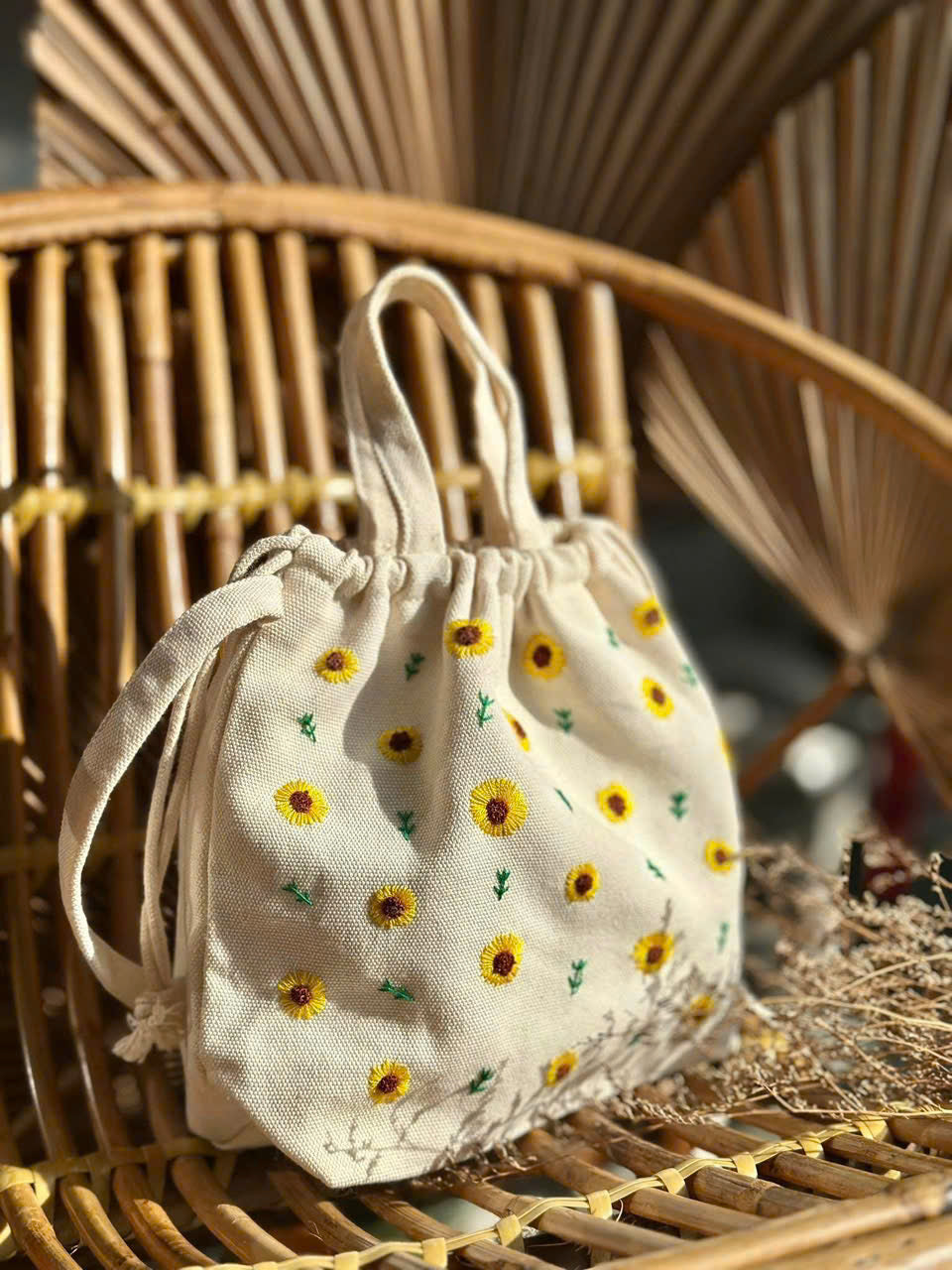 Hand Embroidered Tote Bag Cottage Floral Linen Design • Wholesale Available