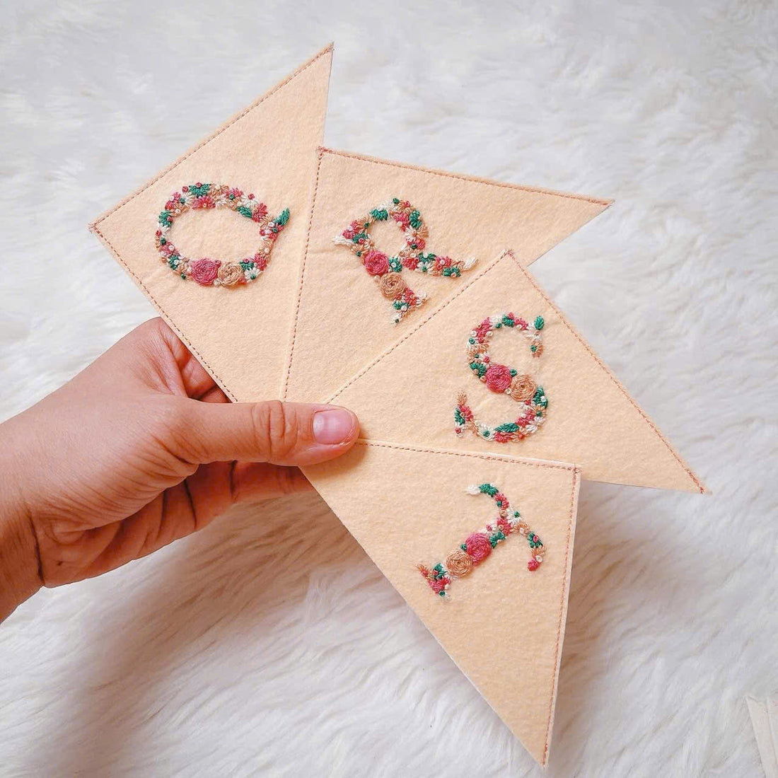 Hand Embroidered Monogram Bookmark Initial Floral Linen Design • Wholesale Available