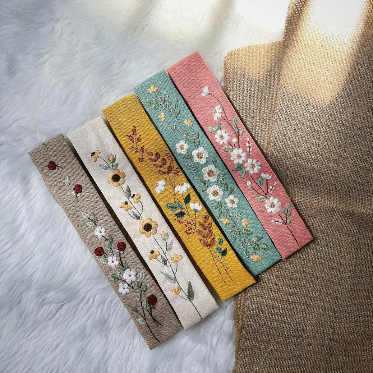 3D floral linen headband, another view