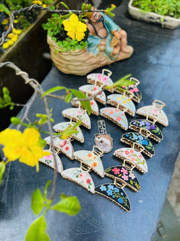 Hand Embroidered Hair Claw Floral Linen Design • Boutique Collection • Wholesale Available