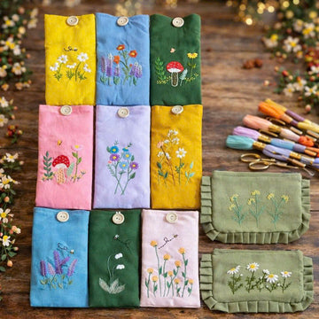 Hand-Embroidered Floral Eyeglass Case - Soft Padded Fabric Glasses Pouch