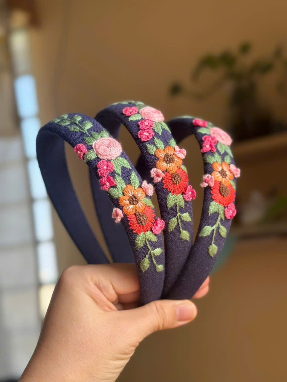 Padded embroidered headband made in Hanoi, another view