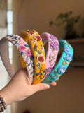 Hand-embroidered padded linen headband, another view