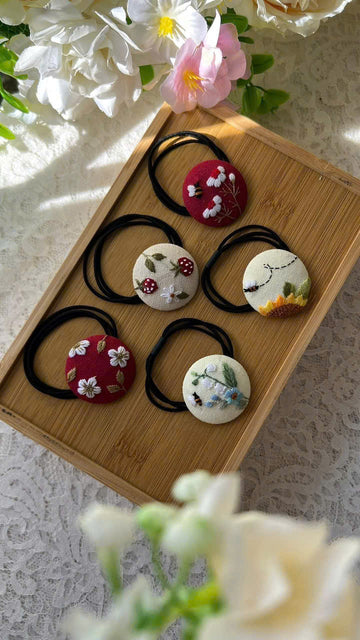 Hand Embroidered Hair Tie Floral Scrunchie • Wholesale Available
